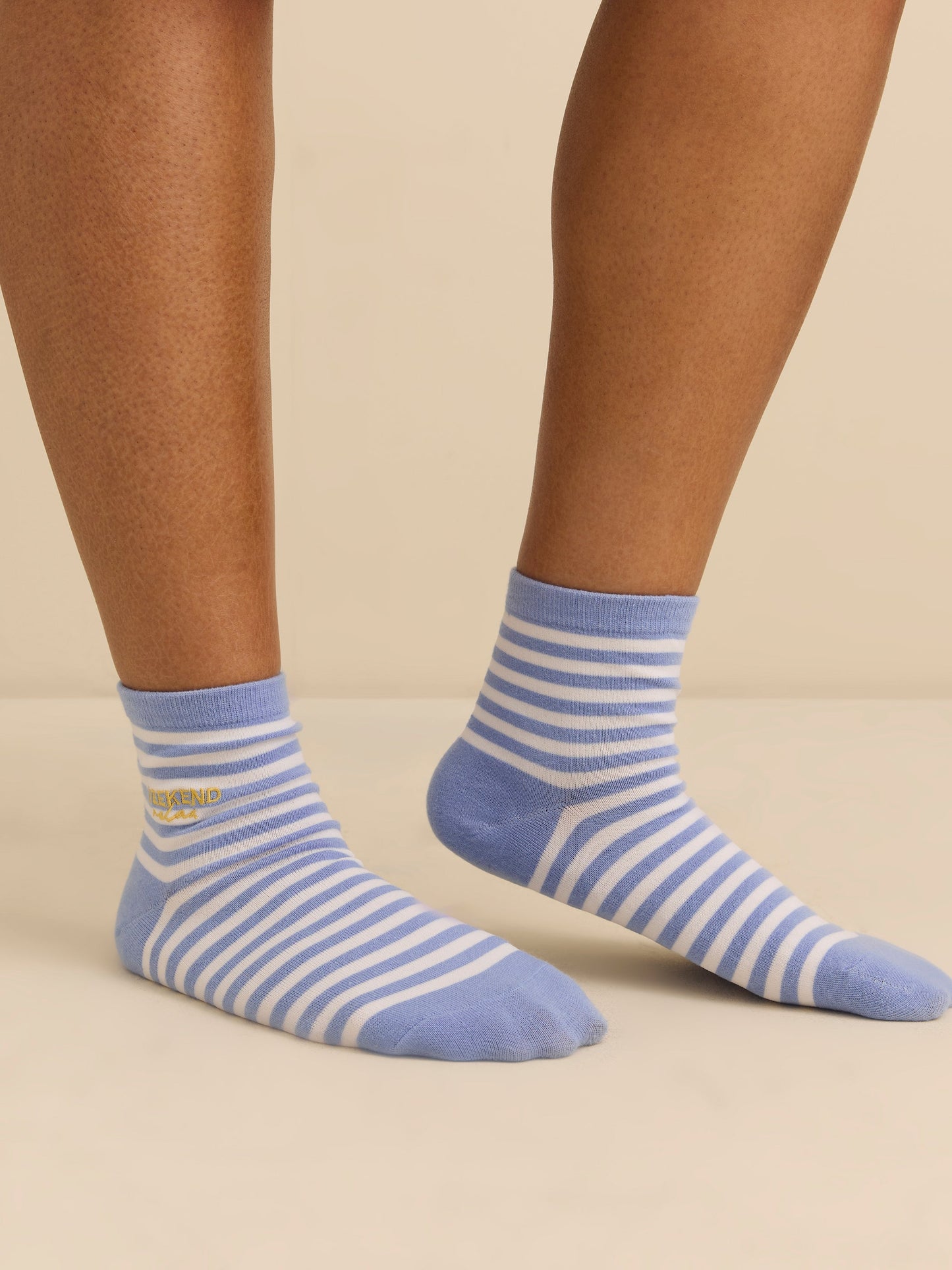 Striped Ankle Socks with Embroidered Letters