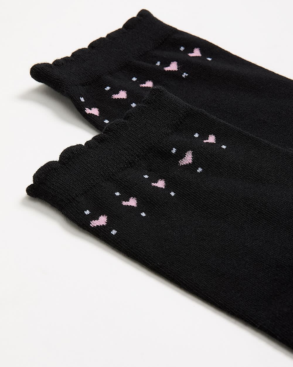 Scalloped-Edge Crew Socks with Hearts Placement Print