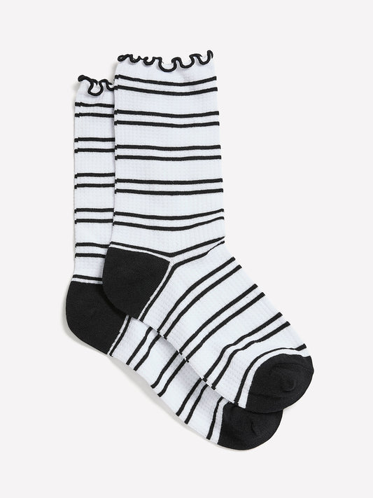 Striped Crew Socks with Lettuce Edge