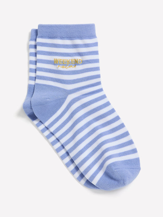 Striped Ankle Socks with Embroidered Letters