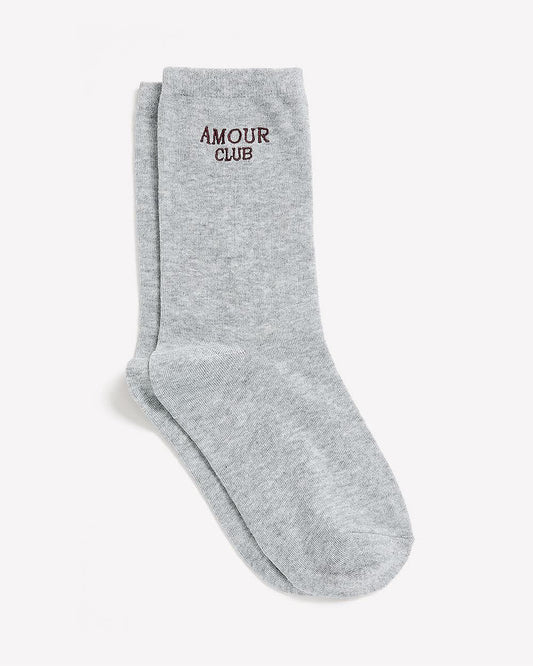 Grey Crew Socks with Amour Club Placement Print