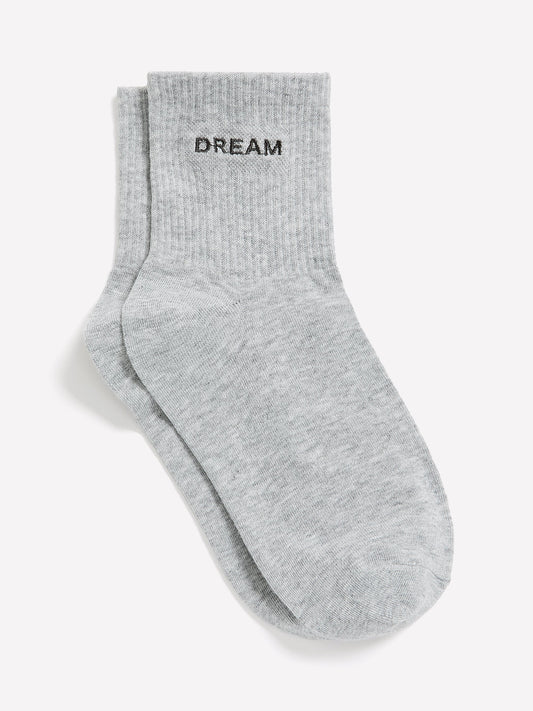Grey Ankle Socks with Dream Embroidery